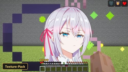 anime girl face overlay in a grassy area with stone wall