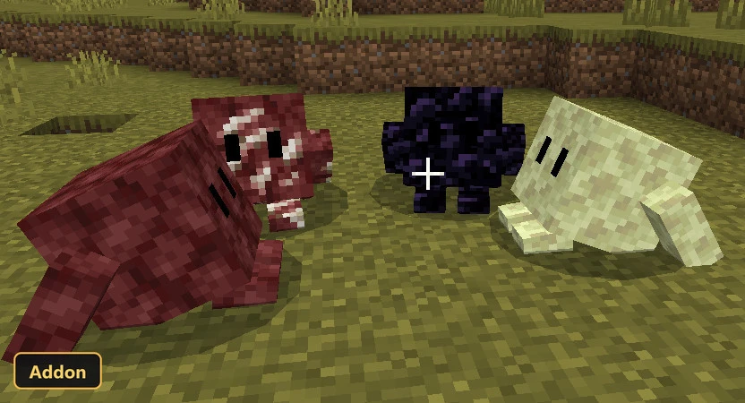 three small blocky creatures made of netherrack, obsidian, and end stone