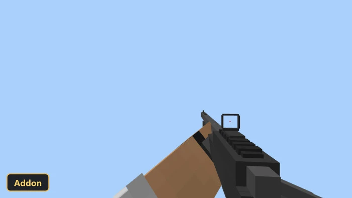 first-person view of a rifle with a scope