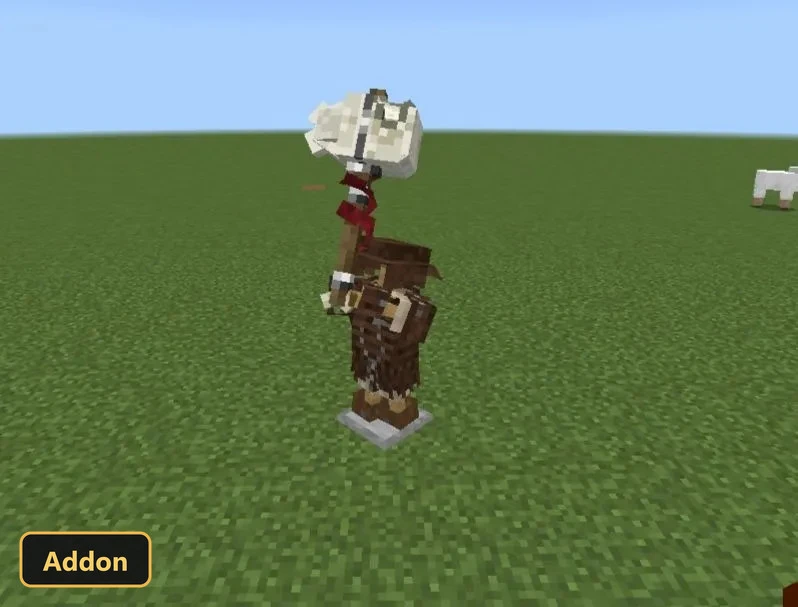 armor stand with brown leather armor holding a bone club