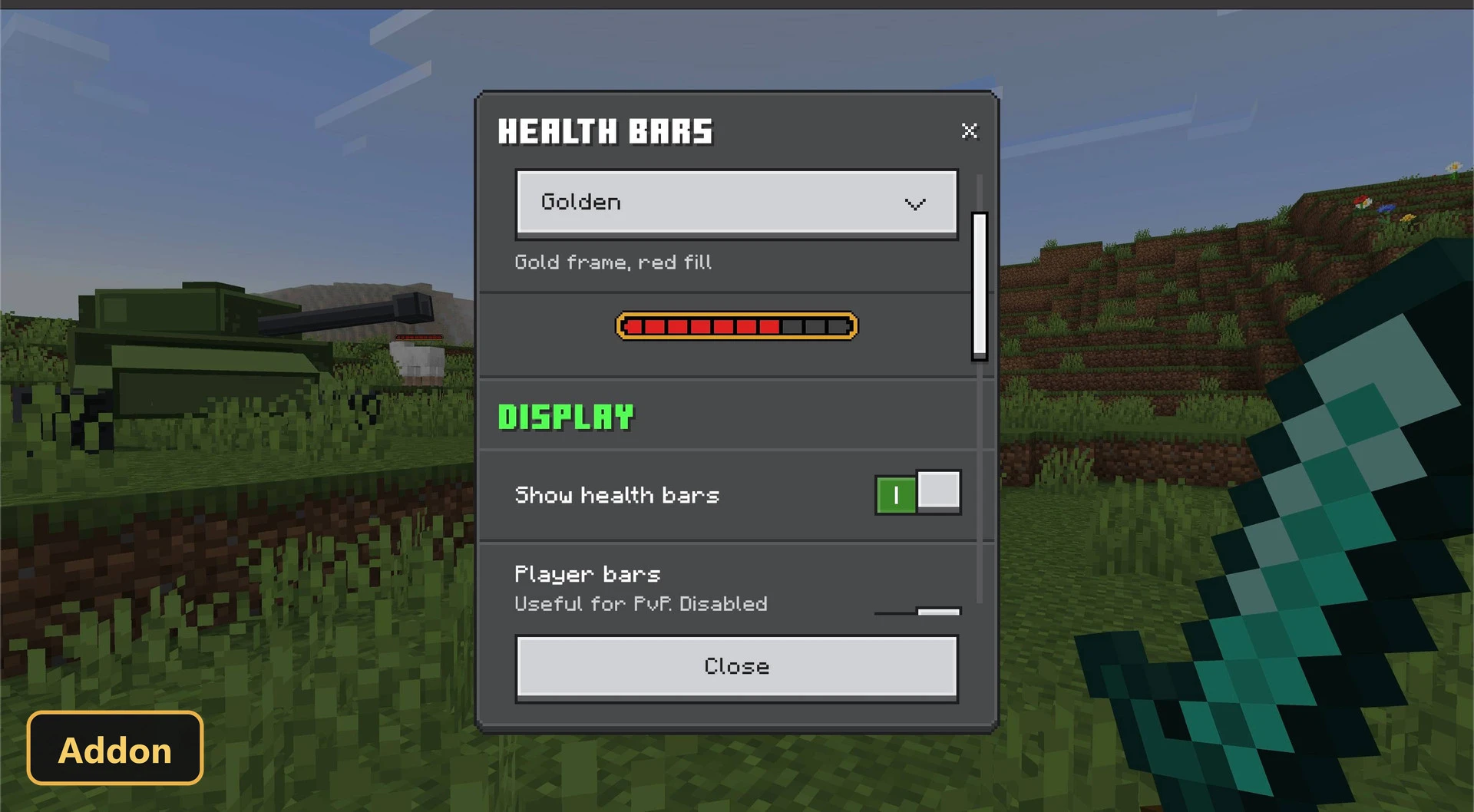 in-game menu for health bar display settings