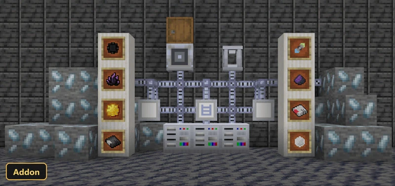 detailed industrial machinery with various ores and items displayed