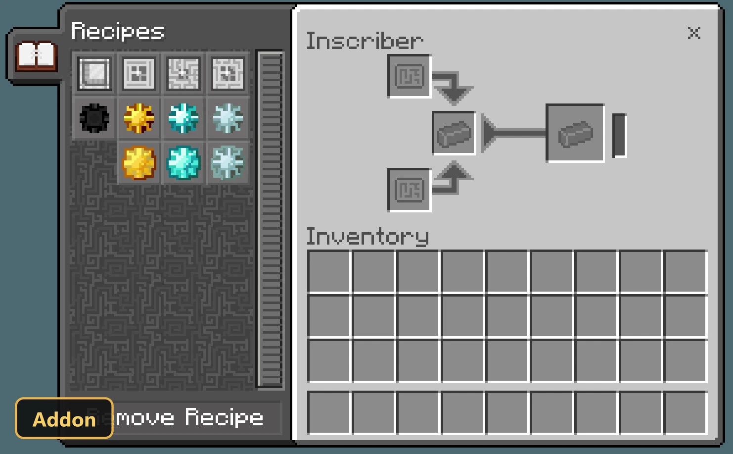 user interface showing recipes for crafting ingots