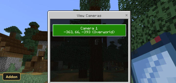 view cameras menu showing "Camera 1" with coordinates