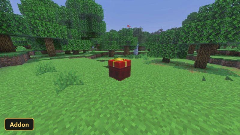 single red gift box block in a grassy plains biome