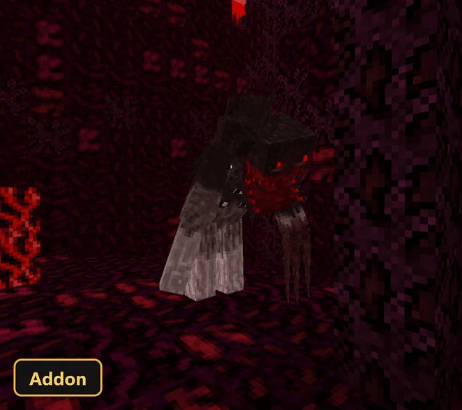 dark red nether-like biome with a monster with glowing red eyes
