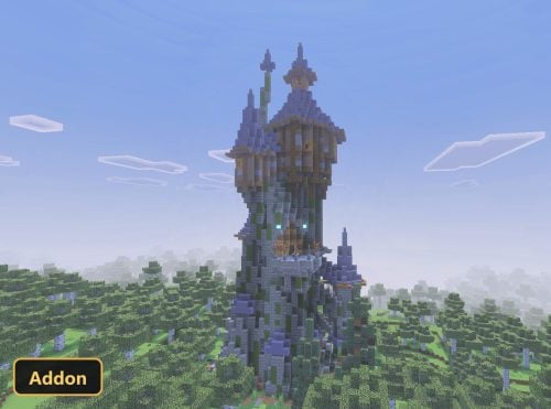 tall, overgrown wizard tower in a forest