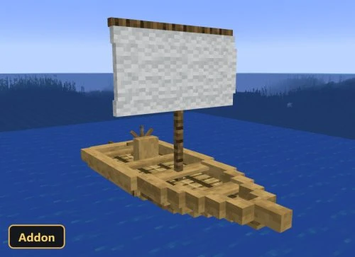 a wooden boat with a white sail on water
