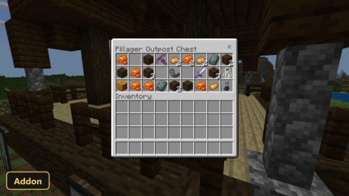 Pillager Outpost Chest inventory with various items and armor