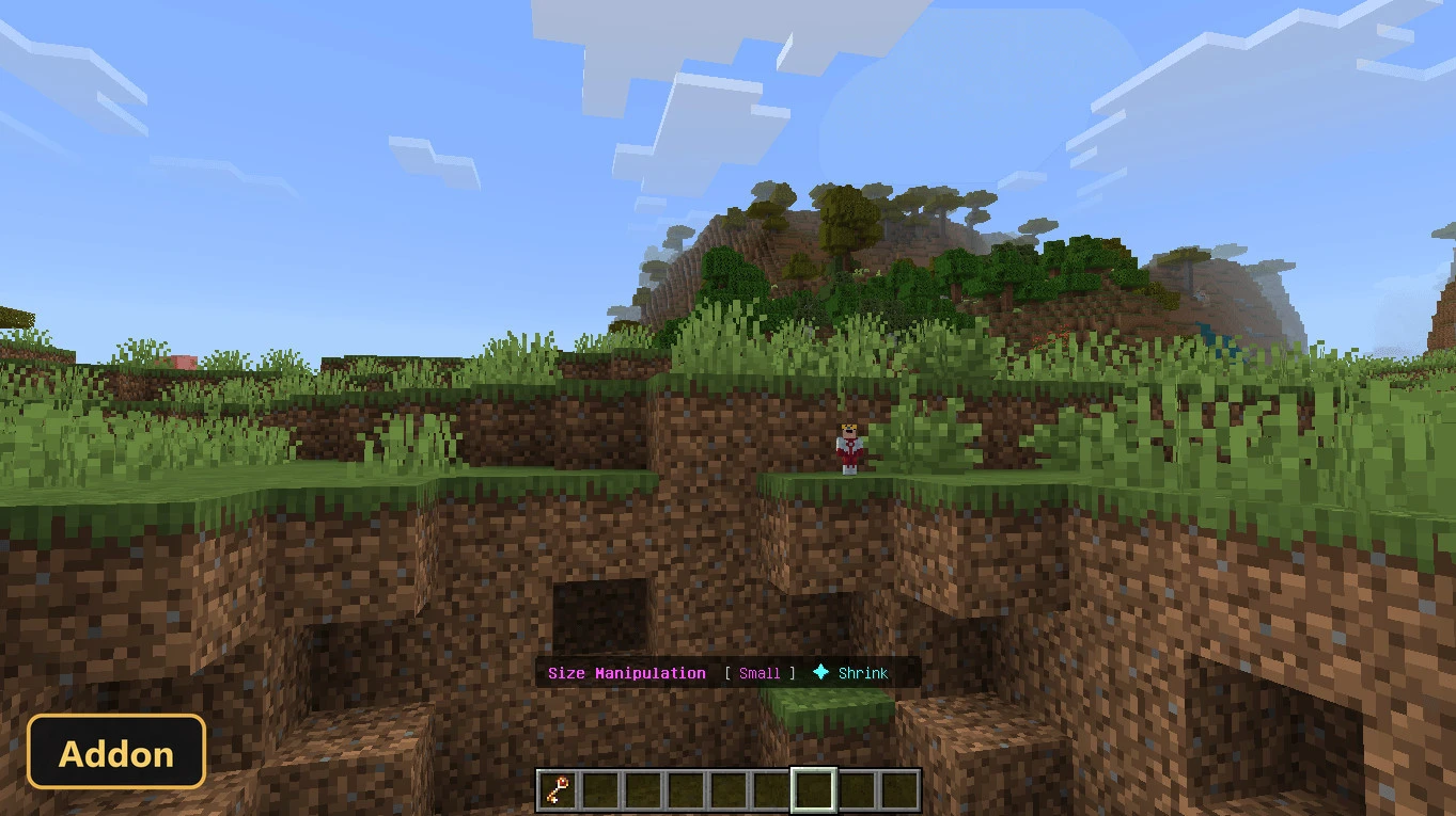 player character shrunk, standing on a cliff edge