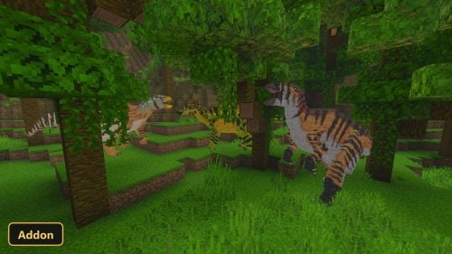 a group of striped dinosaurs in a jungle