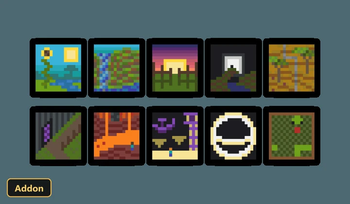 ten small pixel art paintings on a dark background