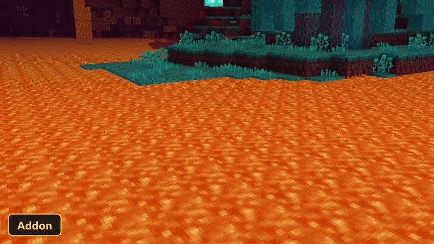 nether biome with lava and warped forest blocks