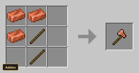 crafting recipe for a copper axe from copper ingots and sticks