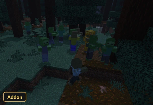 large group of zombies in a dark forest