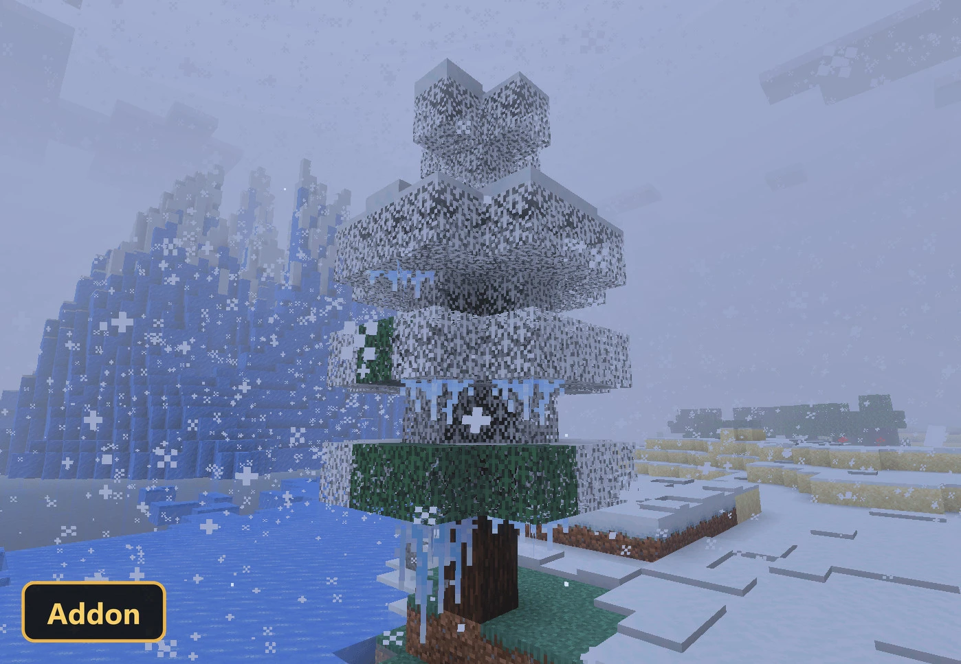 snowy tree with icicles in a winter landscape