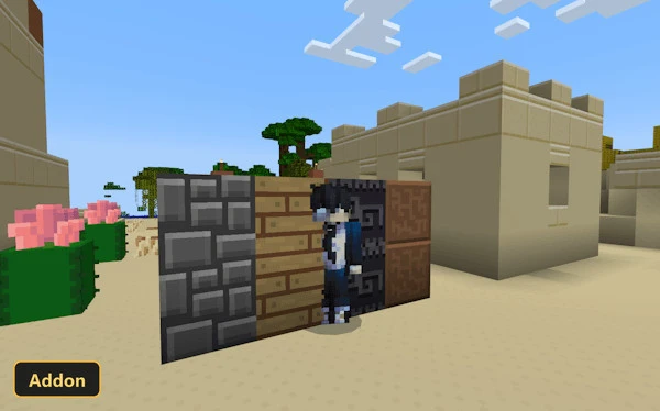 player character standing behind three blocks in a desert