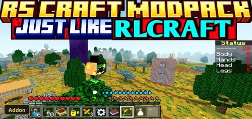 player character in a world with custom structures and UI elements