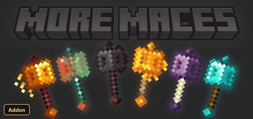 Six different colored maces on a dark background