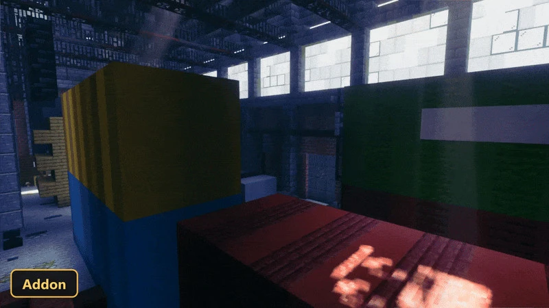 character on a red platform in a large industrial building