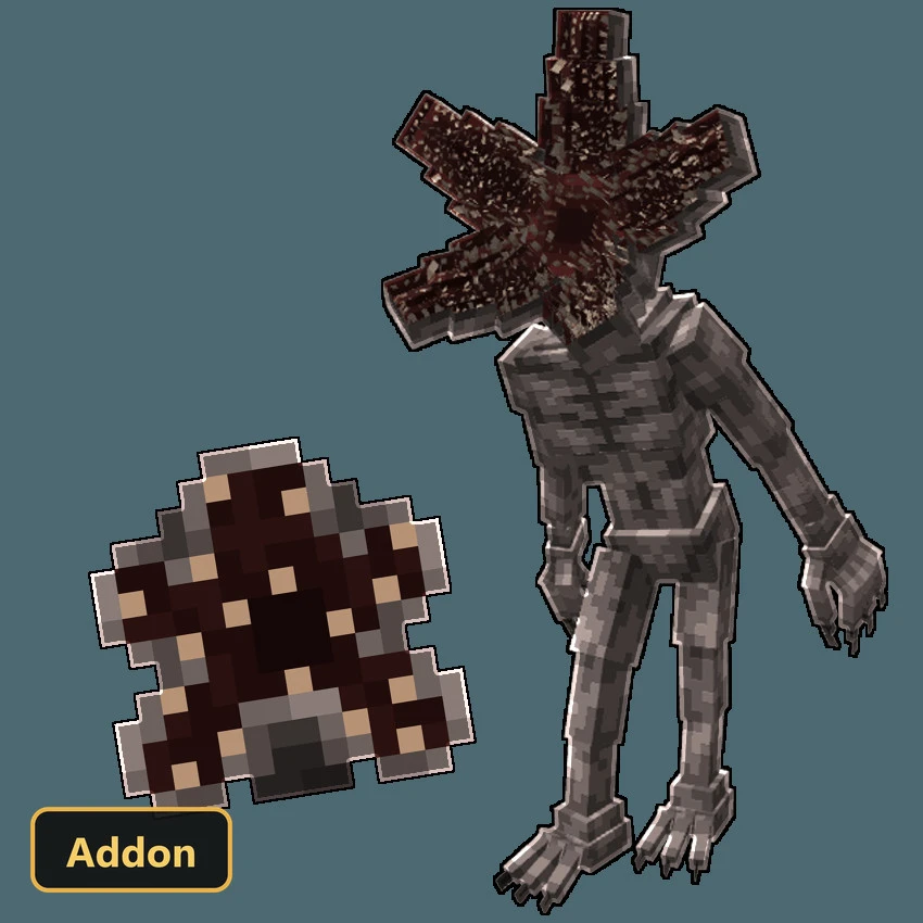 Demogorgon mob and a pixelated Demogorgon head