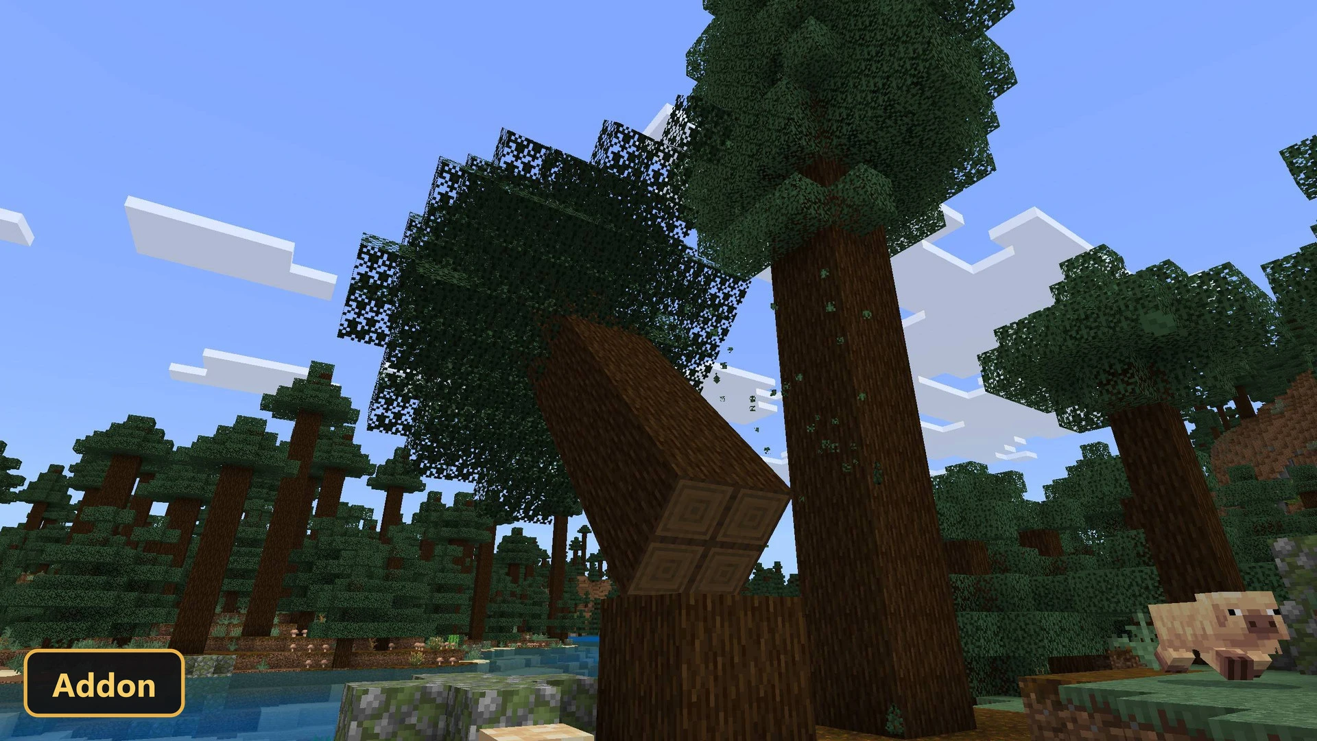 a player watches a tree fall down next to a river