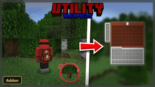 player with backpack, dropped backpack, and backpack inventory menu
