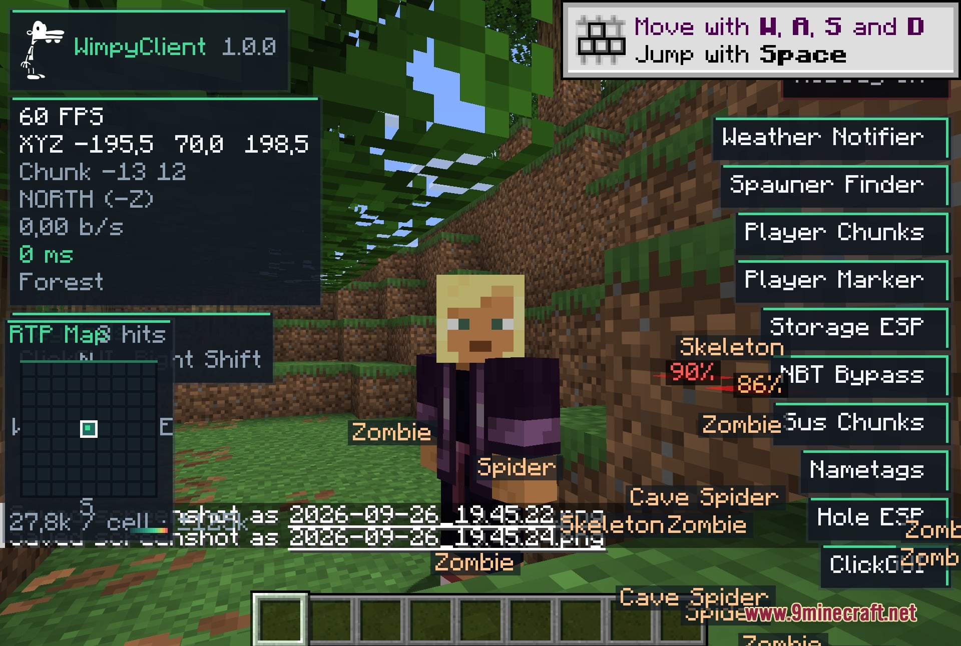 Player and mob nametags stay readable at distance so you can track who and what is around you.