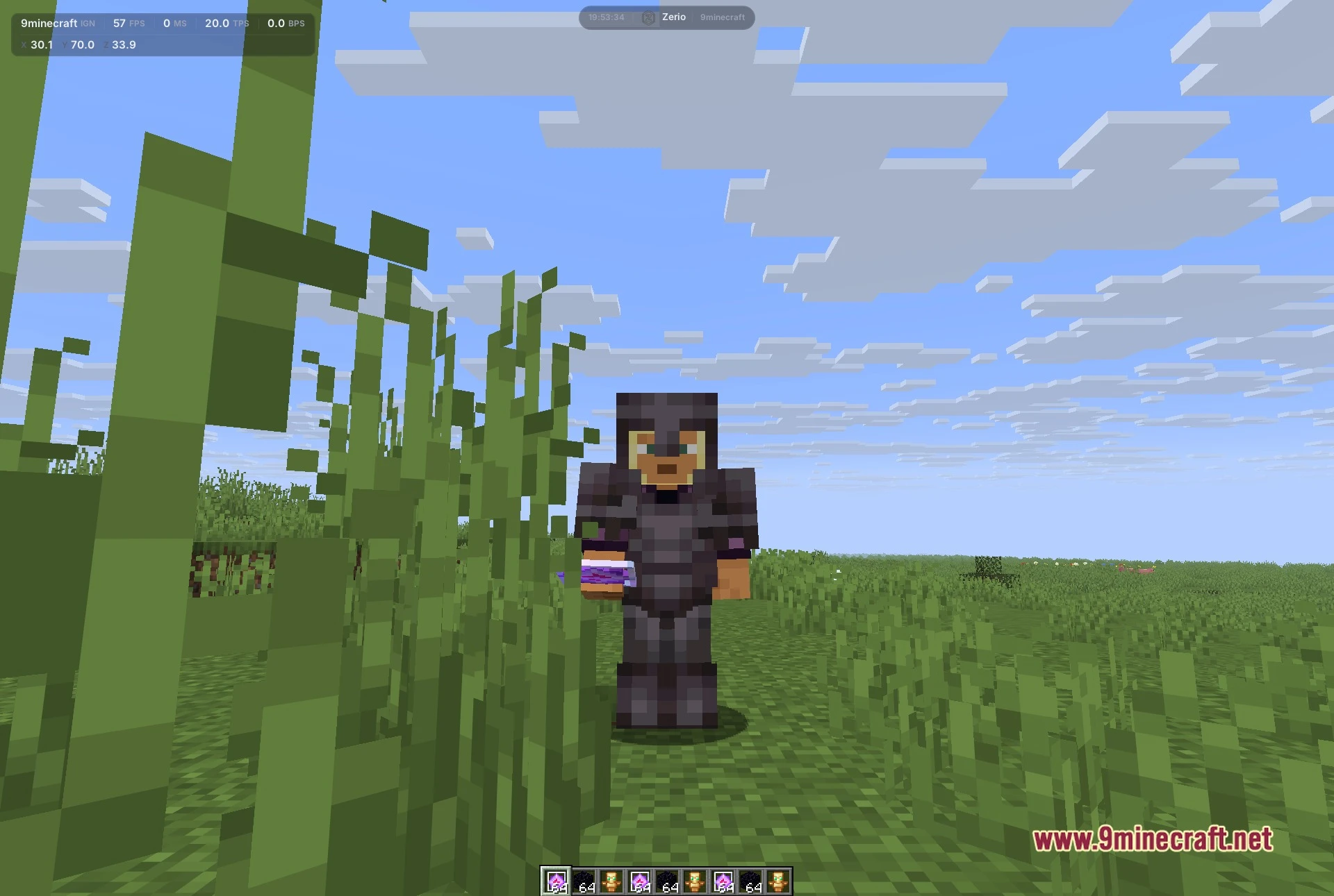 Zerio Client Mod Screenshot 3 A closer look at the client while end crystals and obsidian fill the arena.