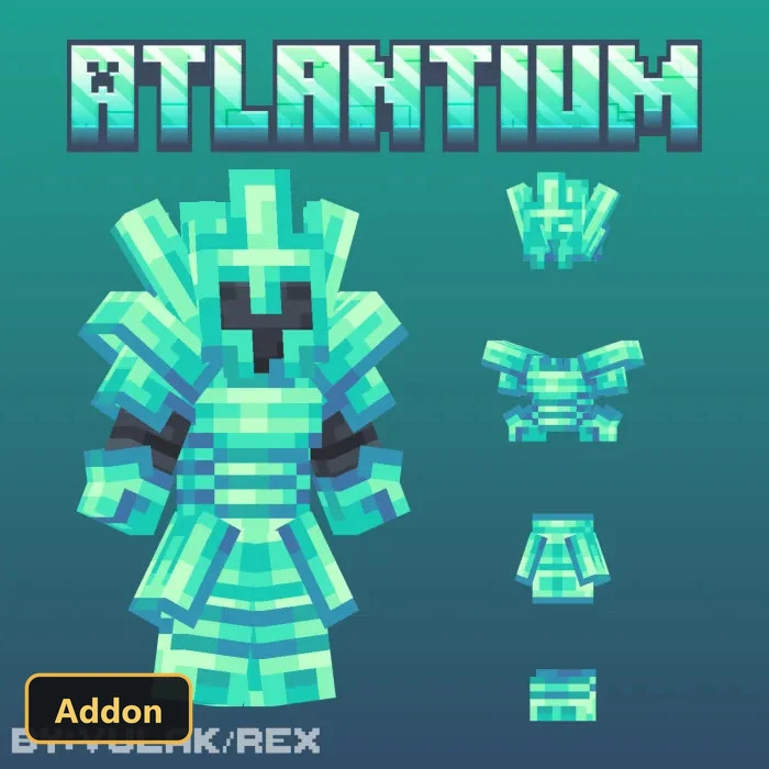 glowing aqua crystal armor set with separate pieces displayed