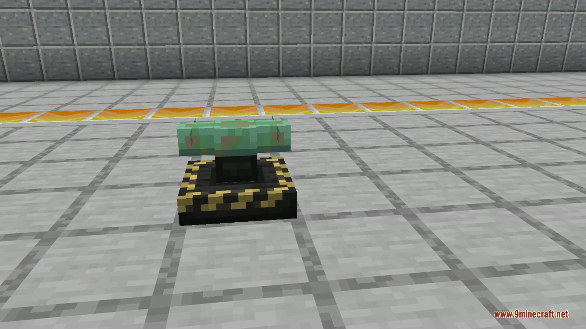 Custom blue tractor parked in a grassy field in Minecraft