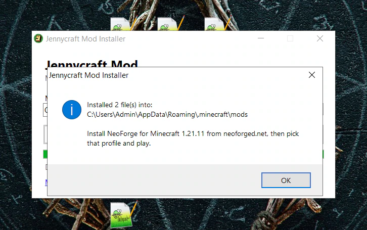 Jennycraft Mod installed successfully